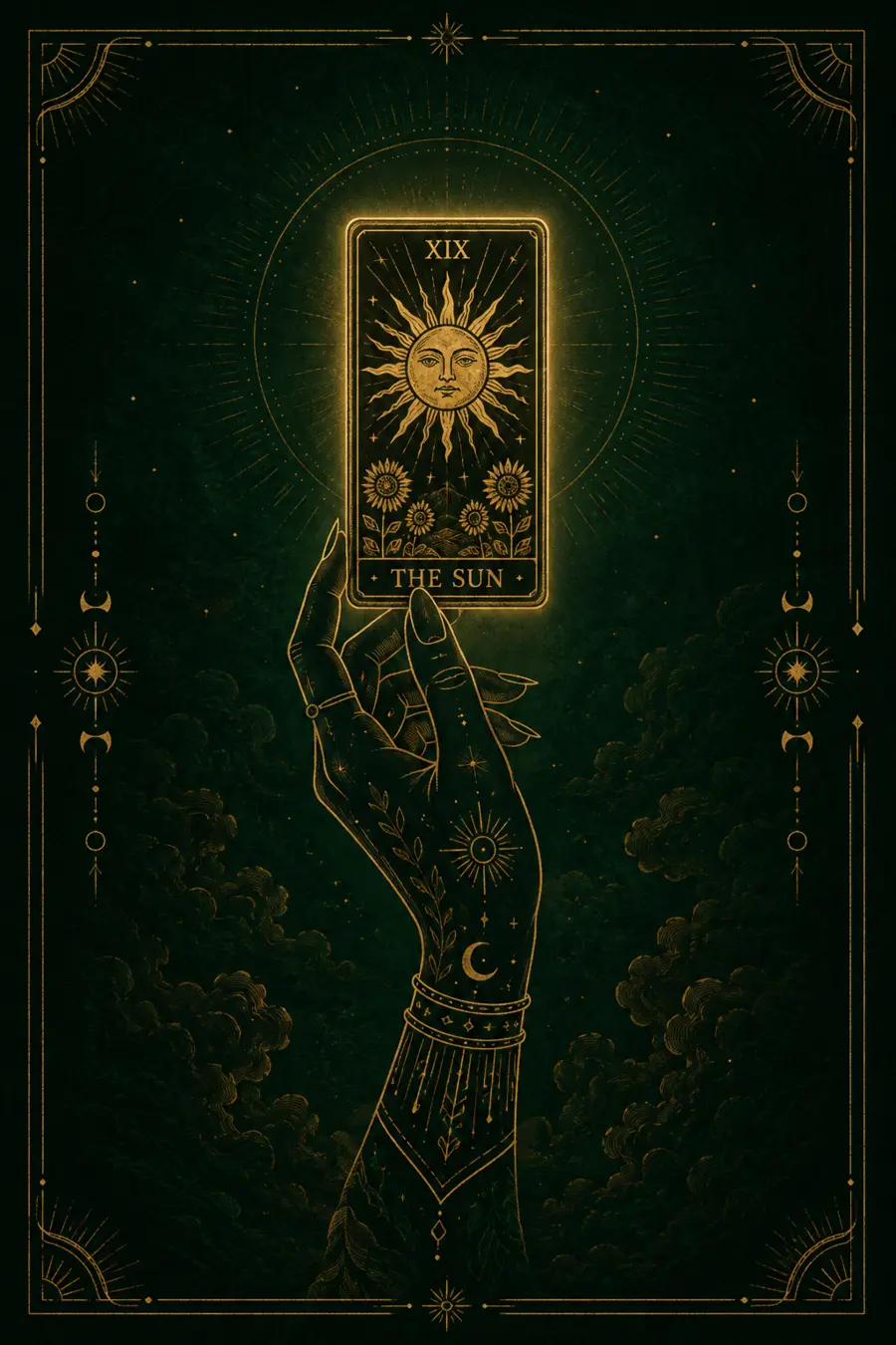 Mão revelando uma carta do Tarot Canábico